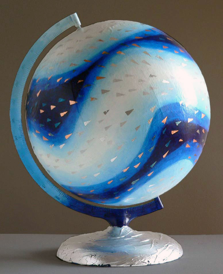 Current Event 2: globe with silver & copper leaf over acrylics, 15"x12"x13",  2010