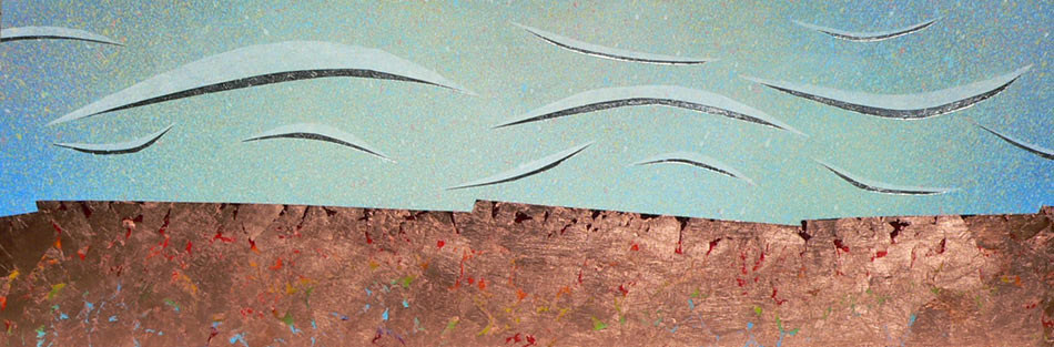 Drifter: acrylic w silver and copper leaf on canvas,  20"x60"x1.25",  2008