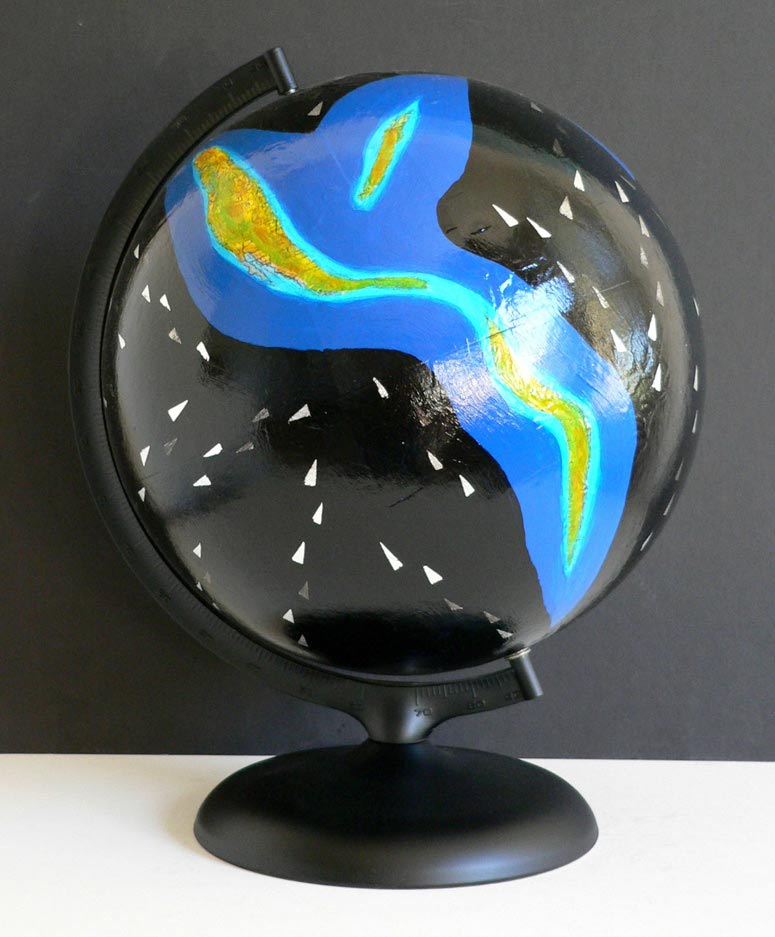 High Tide: globe w acrylics and silver leaf,  15"x12"x13",  2010