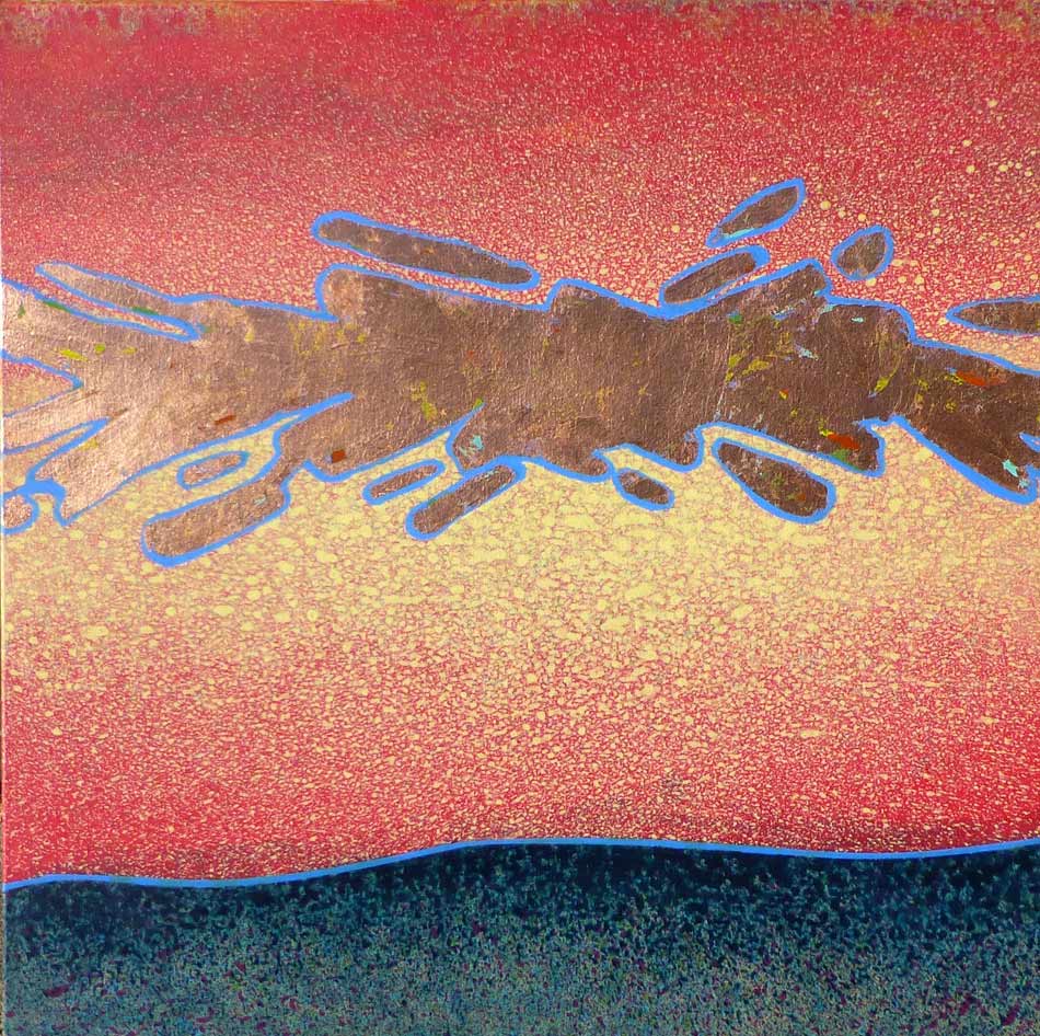 Quasar: acrylic on canvas w copper leaf, 24"x24"x1.5",  2007