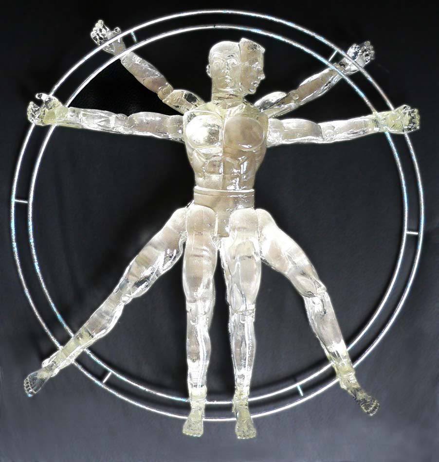 Vitruvian Man: polyester resin, wire, silver leaf, 12"x12"x4", 2012