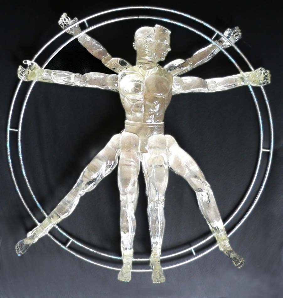 Vitruvian Man: polyester resin, wire, silver leaf,  12"x12"x4",  2012